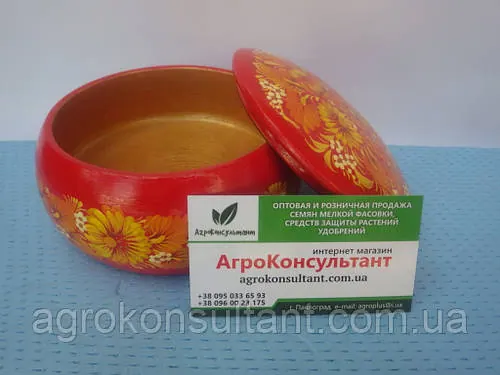 Скринька червона кругла (диаметр 13 см) - Петриковський розпис \ Round red casket - Petrikov painting