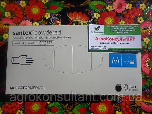 Рукавиці латексні опудрені SANTEX POWDERED, розмір М (7-8)