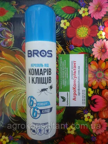 Брос Bros аерозоль від комарів і кліщів, 90 мл — захищає від укусів комарів і кліщів, 6 ч. захисту