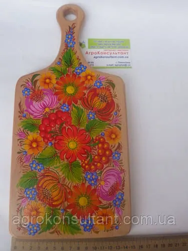 Кухонна дошка з ручкою - Петриківський розпис / Kitchen board with handle - Petrikovsky painting