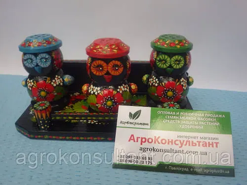 Набір для спецій "СОВА" — Петровий розпис/Set for spices "OWL" — Petrikov painting